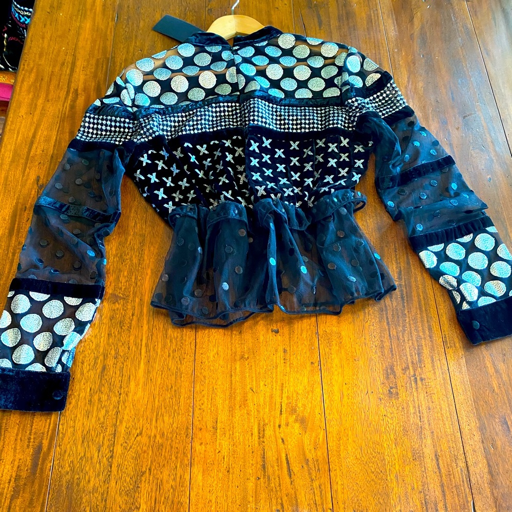 DoDo Bar Or black velvet silver embroidered top with tulle.  We/never worn